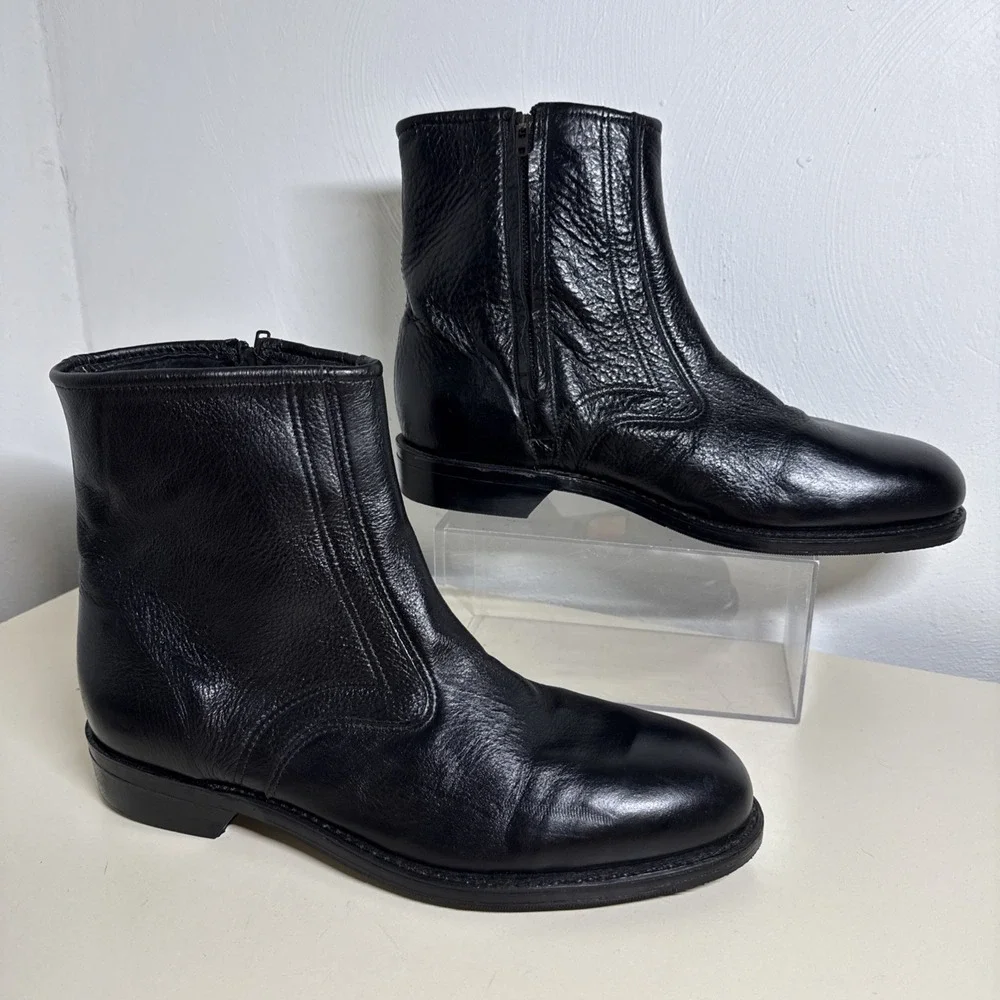 Iron Age Biker Boots Mens Sz 10,5 D Black Leather Side Zip Steel Toe Work Shoes